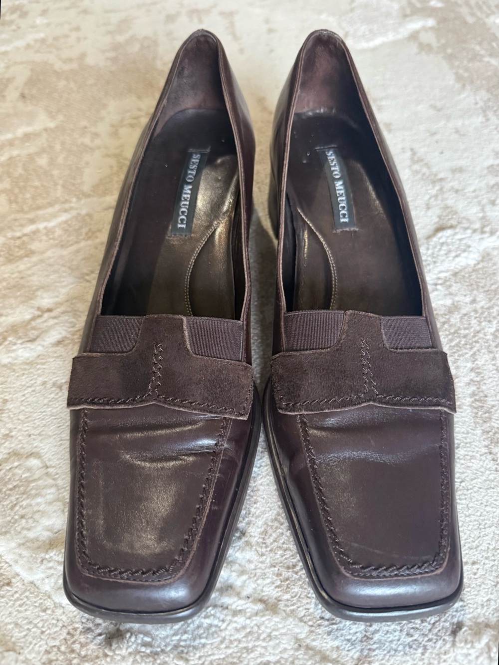 Sesto Meucci Dark Brown Leather Square-Toe Loafers
